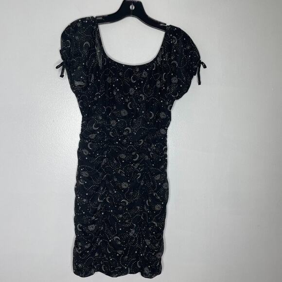 Ultra Flirt Ruched Dress M Celestial Gypsy Black Moon Stars Cottagecore Goth - Picture 5 of 7